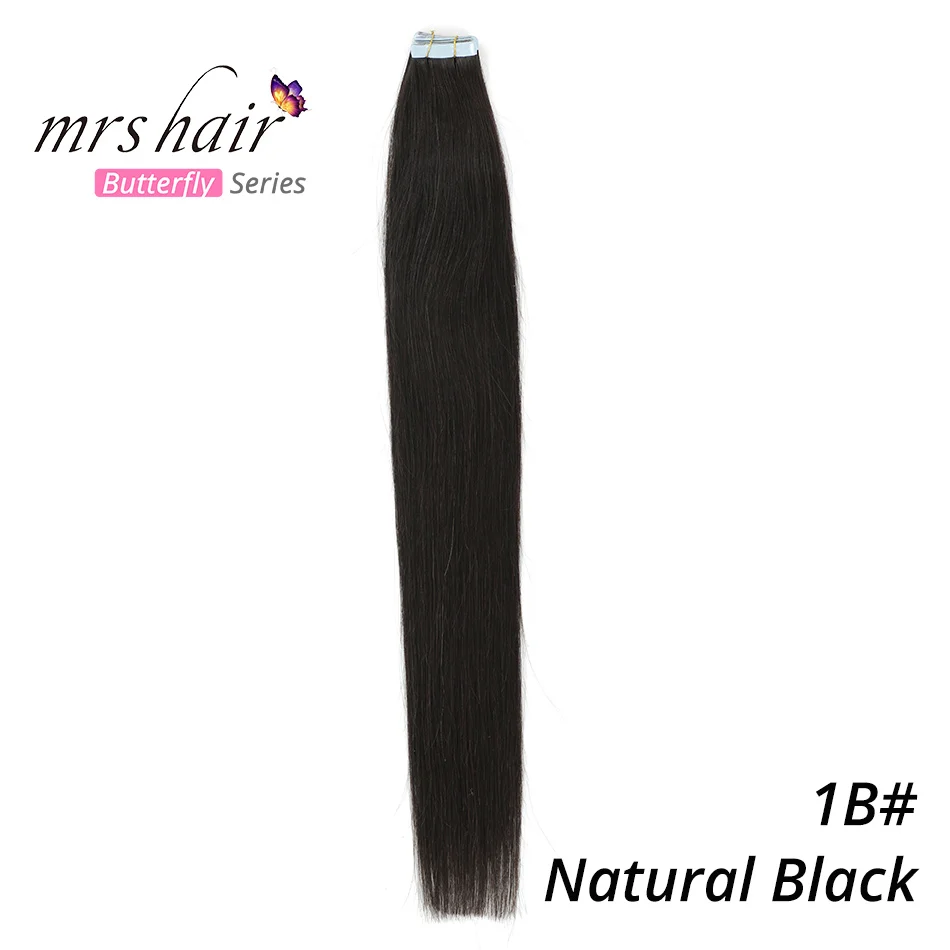 MRSHAIR 6# кожи уток человеческих волос прямой 20 штук ленты в расширение номера Волосы remy двухсторонней ленты для волос 1" 18" 2" 22" 24" - Цвет: # 1B