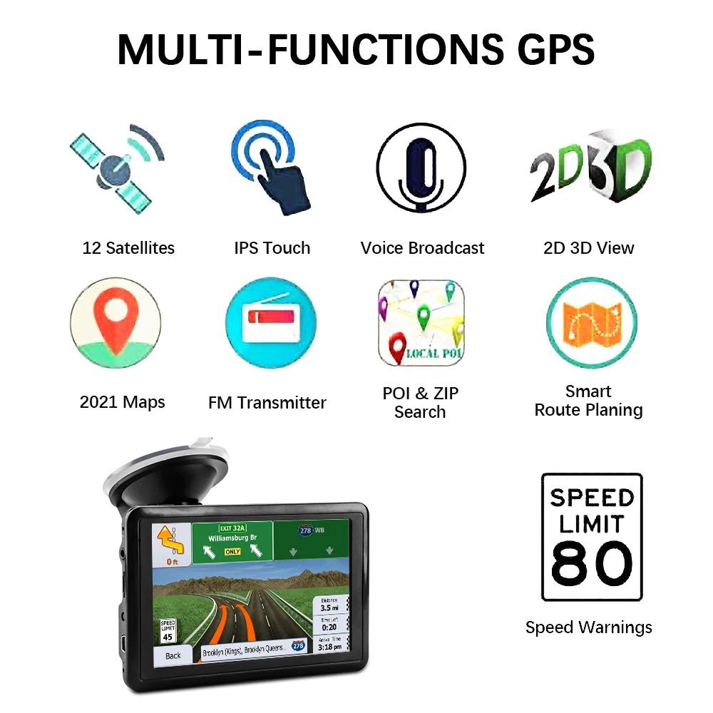 5 Inch Car GPS 8G 256M Navigation System Latest Map Touchscreen With Voice Guidance Speed Camera Warning For Auto Truck Vehicle |