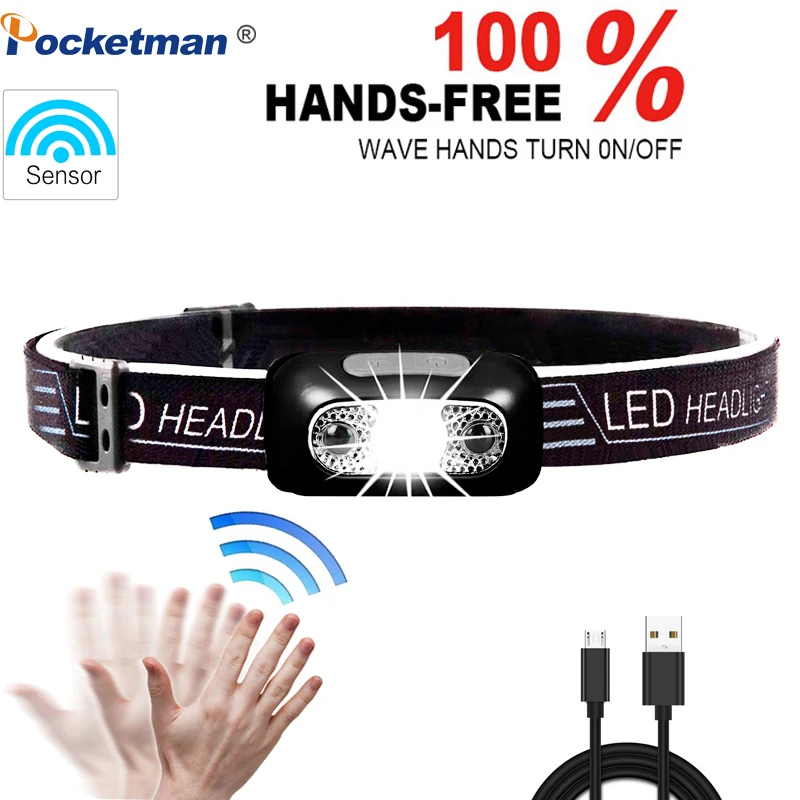 

7900Lm Mini LED Headlamp Rechargeable Body Motion Sensor LED Headlight Camping Flashlight Head Light Torch Lamp With USB