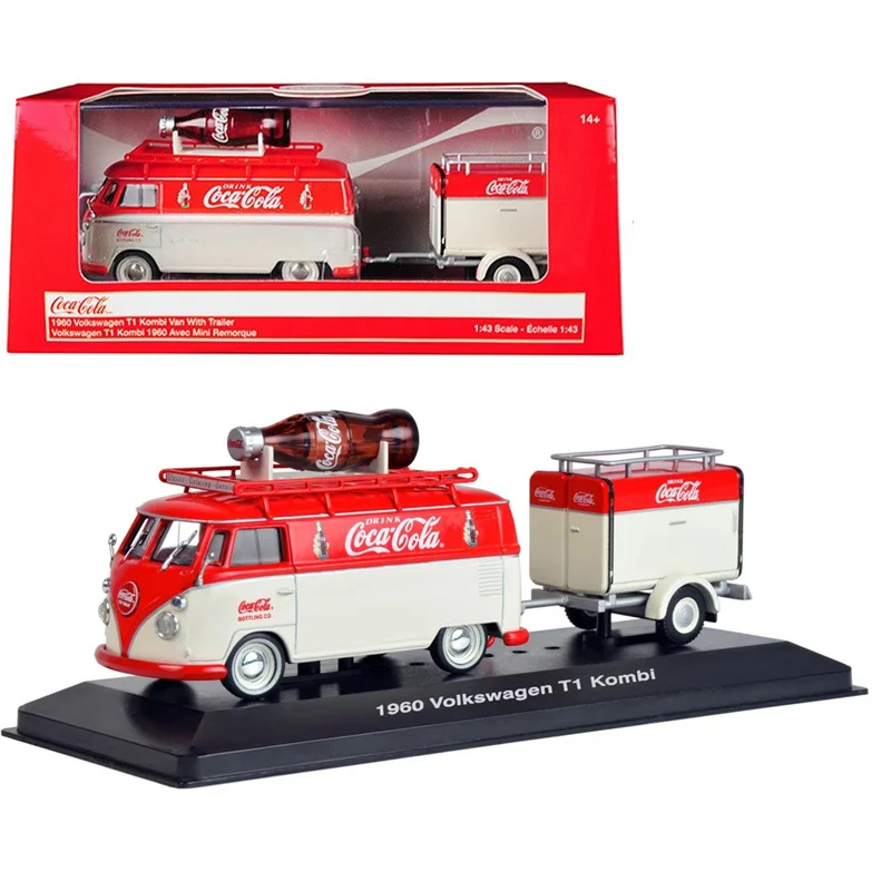 

1/43 alloy casting car model Coke 1960 VW T1 freight car model with trailer High-end collection holiday gifts