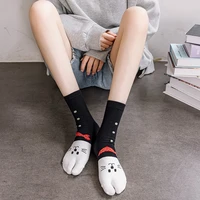 cute cat big toe cotton socks japanese style four seasons lovely tube two toed students flip flops trotter shoes two toe sock