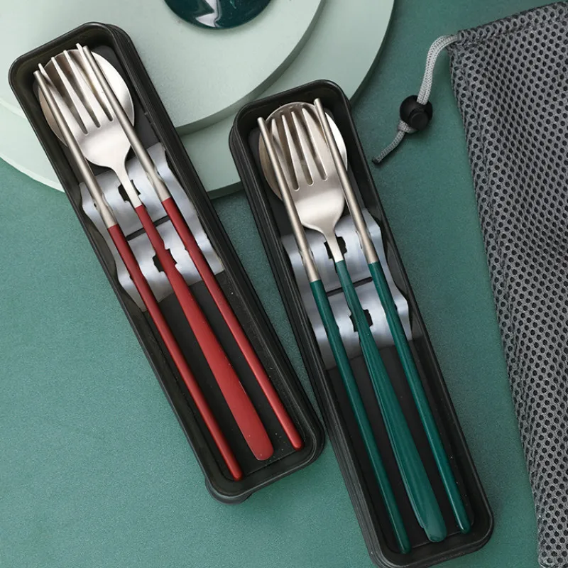 

Chopstick spoon set portable wind cute stainless steel fork three-piece set student single-pack tableware box travel cutlery set