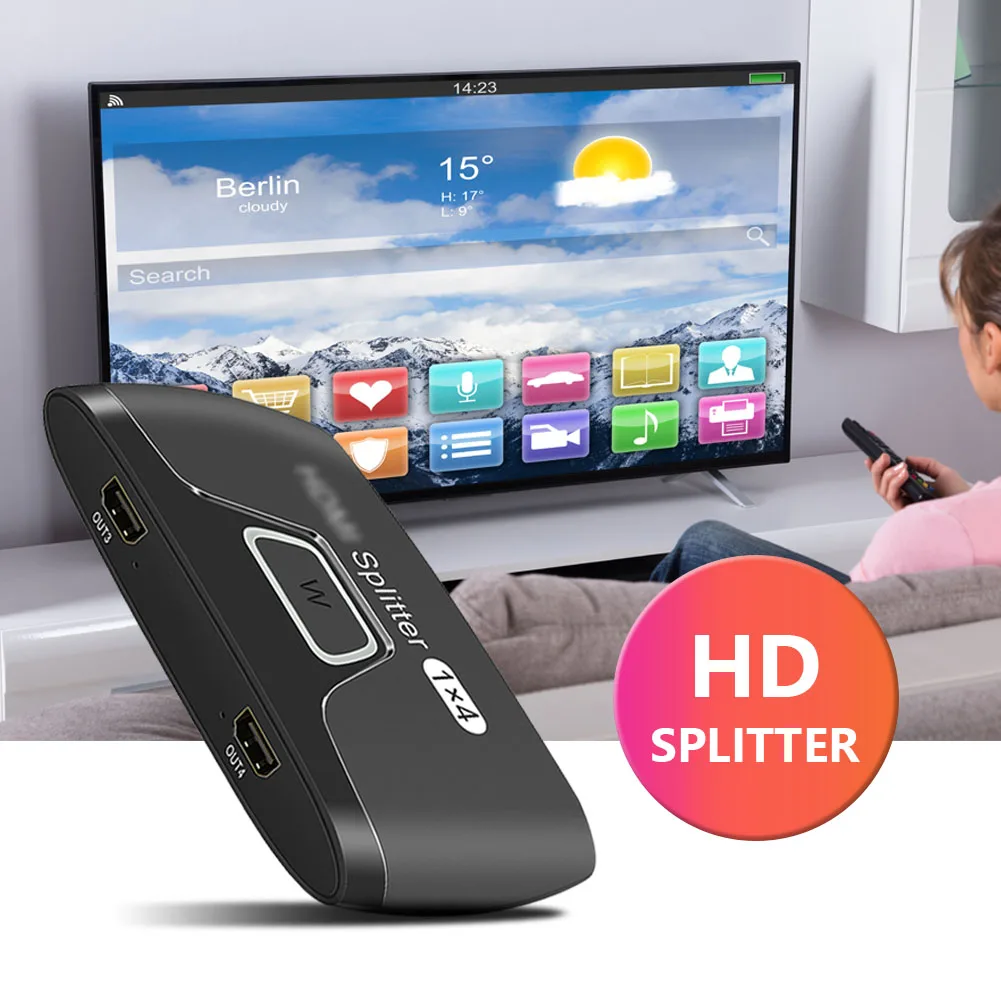 

Splitter Adapter 1x4 Compatible Splitter Ultra HD 2160P 4K 60Hz HDCP for HDTV Monitor Projector