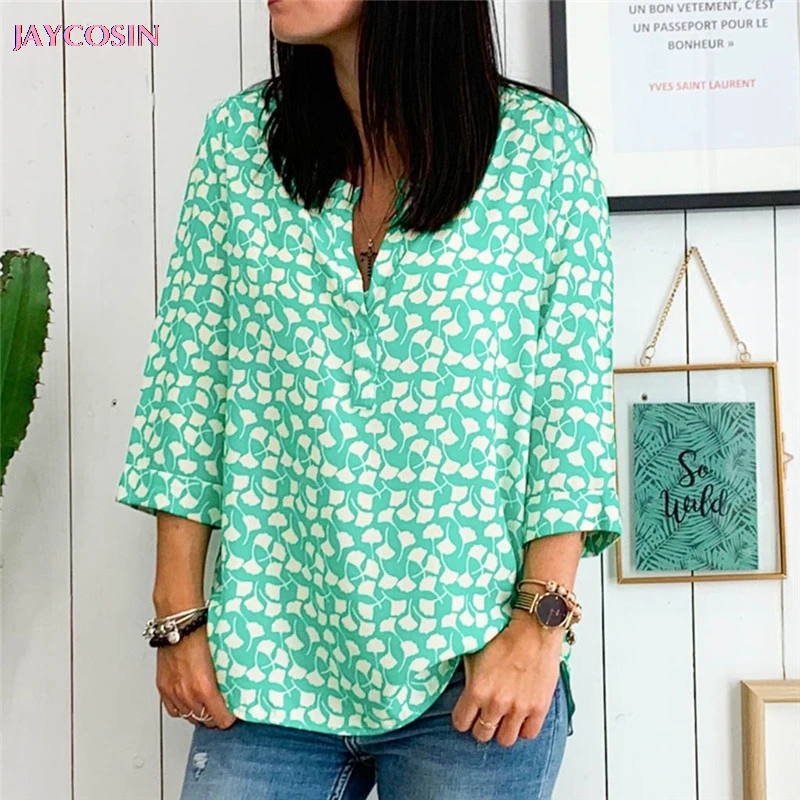 JAYCOSIN 2020 Personality Multicolor Sweater Women's Printing Long Sleeve Shirt Tie Knot Casual Blouses Tops V-Neck Drop #1217 | Женская