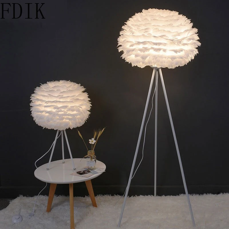Feather Floor Lamps Loft Led Standing Lamp for Bedroom Living Room Nordic Decoration Home Mirror Light Wedding Luminaire | Лампы и