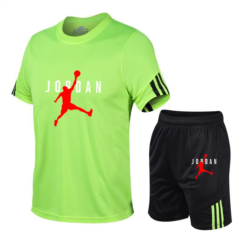 

Jordan-23 Sports Suit Men'S Running Suit Gym Summer Two Piece Quick Drying Clothes Ice Thin Casual Short Sleeve Shorts Summer