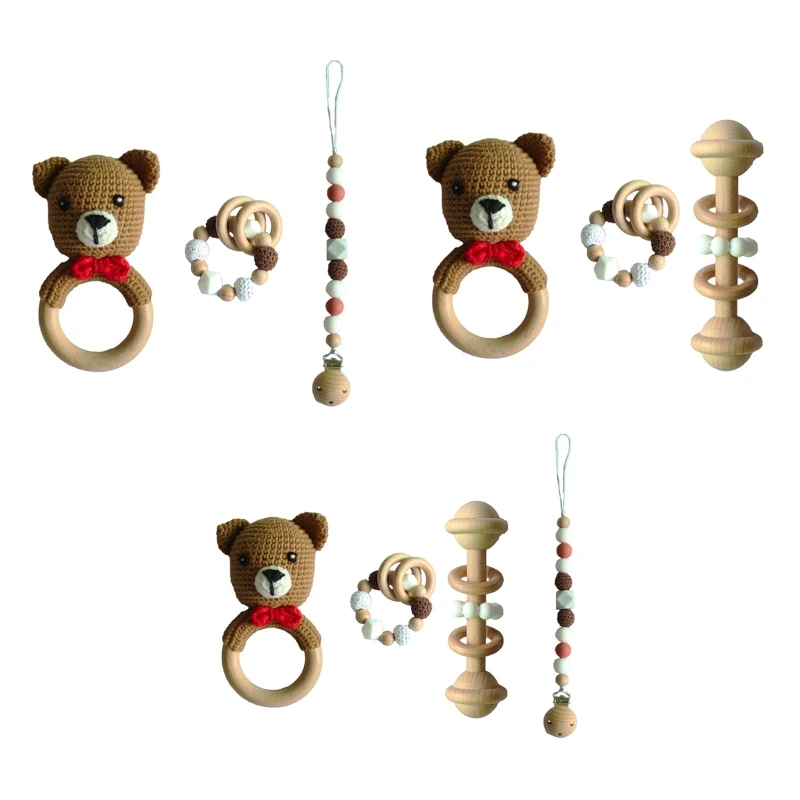 

Baby Pacifier Clip Chain Teething Bracelet Crochet Bear Soother Rattle Teether 63HE