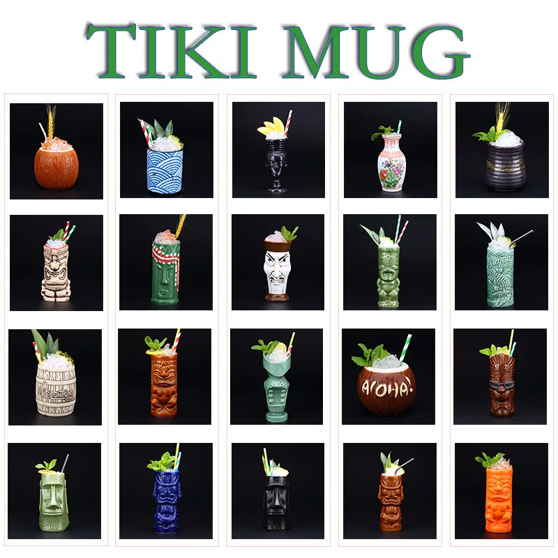 Bar Tiki Mug Hawaiian Creative Bartender Cocktail Cup Wine Glass Totem Cup Tiki Mug Drinking Glass Bar Tools