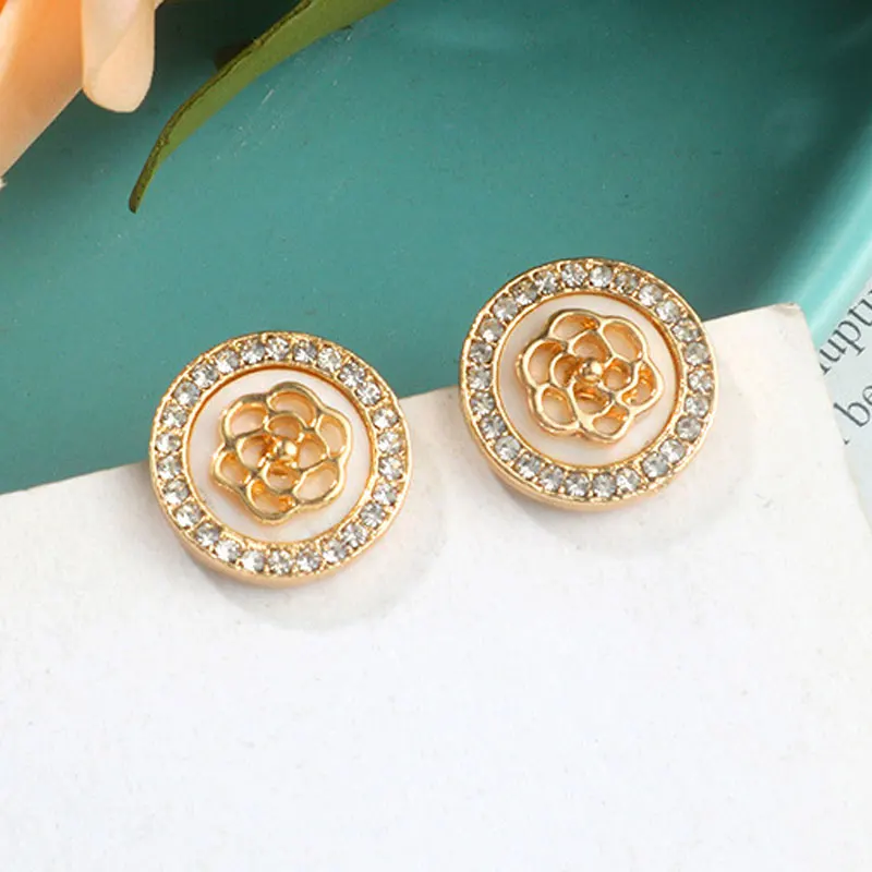 

Exquisite rose flower round earrings simple fashion women's party Camellia accessories earrings