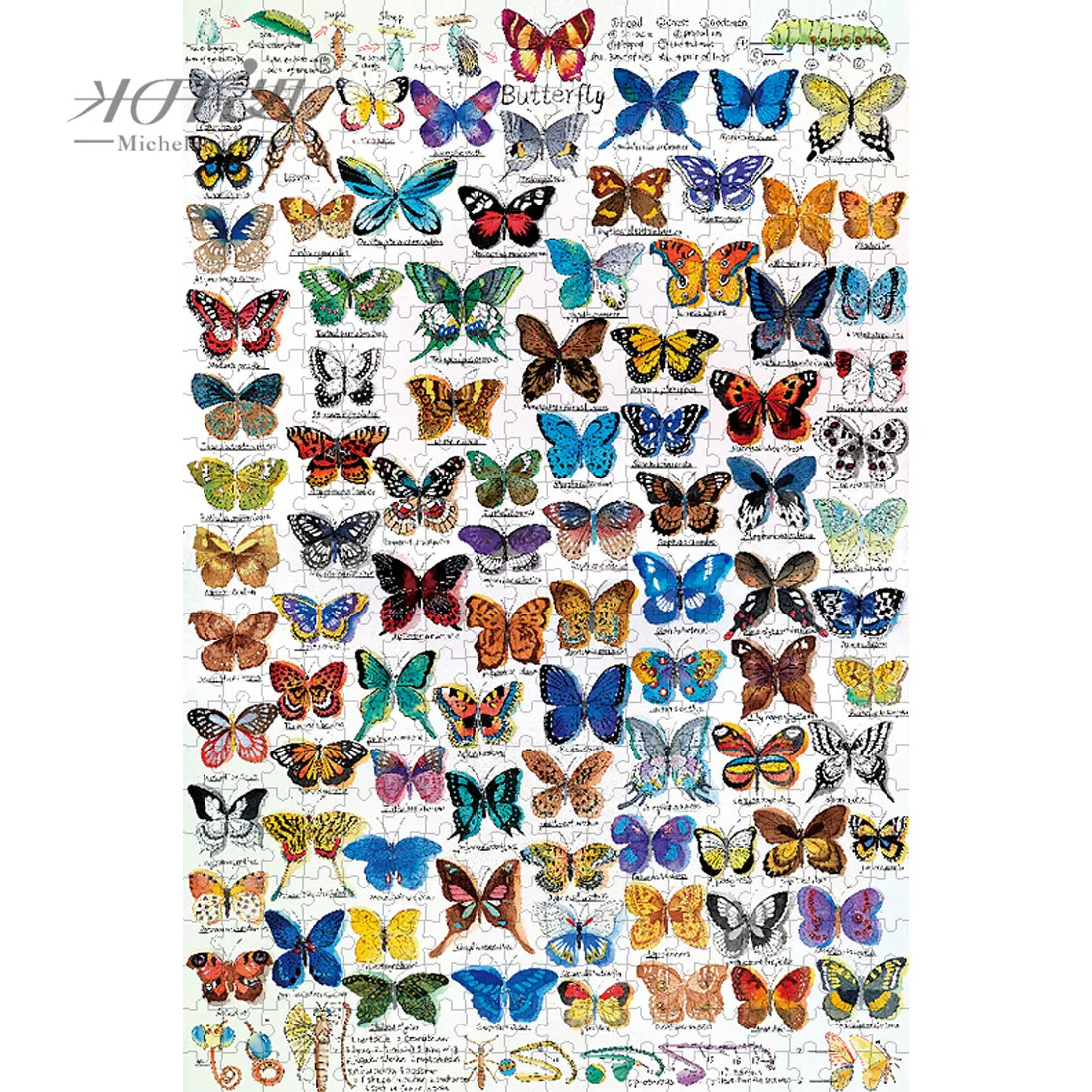 Деревянный Пазл «Микеланджело», 500, 1000, 1500 шт., карта бабочки, мультяшное животное, Детская развивающая игрушка, картина акварелью, Декор от AliExpress RU&CIS NEW