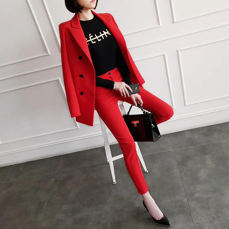 

2019 autumn new big red small suit suit female slim slimming temperament business suit two-piece professional OL women's suit