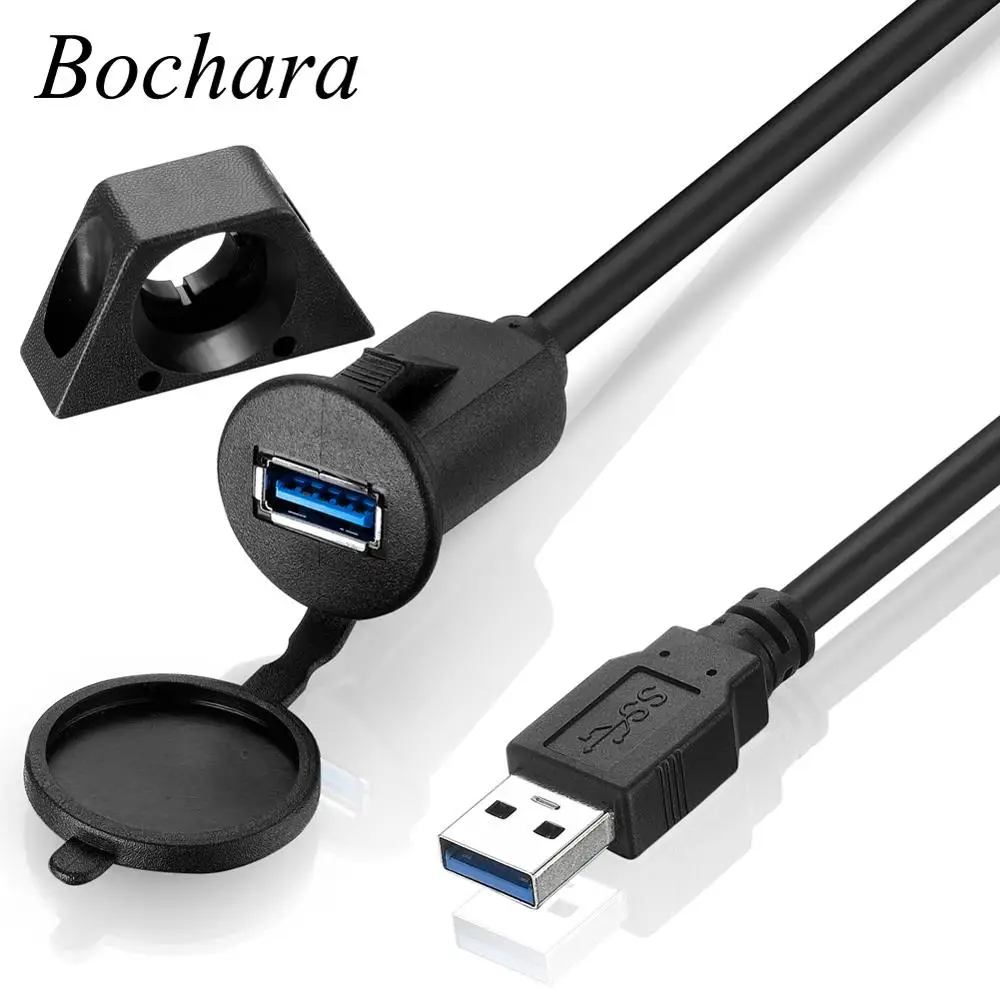 

Bochara USB3.0 USB2.0 Male to Female Flush Mount Panel Waterproof Dashboard Cable With Cover and Holder Shielded For Car