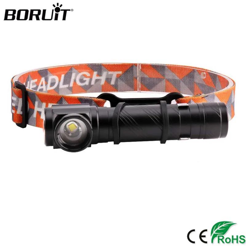 BORUiT RJ-1190 LED Headlamp Zoom 4-Mode Headlight USB Charger 18650 Magnetic Head Torch for Camping Hunting Flashlight