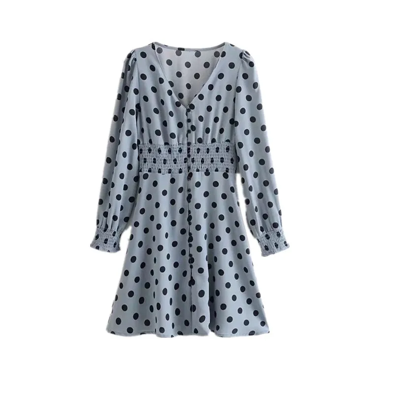 Винтажное летнее платье в горошек женское сексуальное с v-образным вырезом и