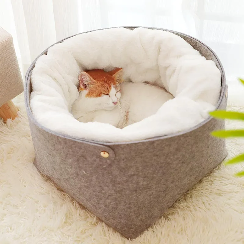 HOOPET корзина для кошек кровать для собак для кошек теплая кровать домики для собаки для кошек товары для домашних животных дом для кошек щенок мягкий удобный дом - Цвет: Серый