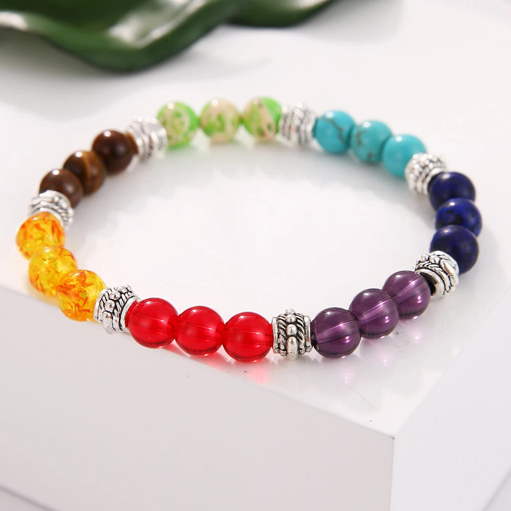 Мужской браслет из 7 чакр черный лавы с лечебными бусинами молитвенный для йоги