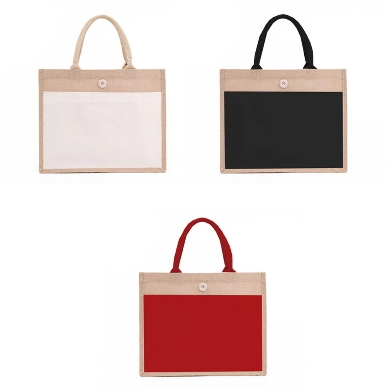 

Jute Tote Bags Burlap Handbag Reusable Beach Shopping Grocery Bag with Handle