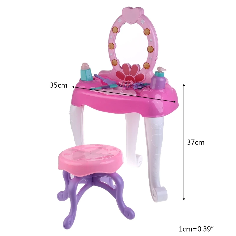 

Kids Beauty Makeup Dressing Table Pretend Play Toy Set with Mirror Lights Music