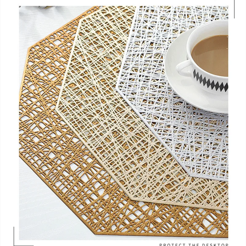 6/4 шт. ПВХ золотой коврик вырез восьмиугольный полый нескользящий для обеденного