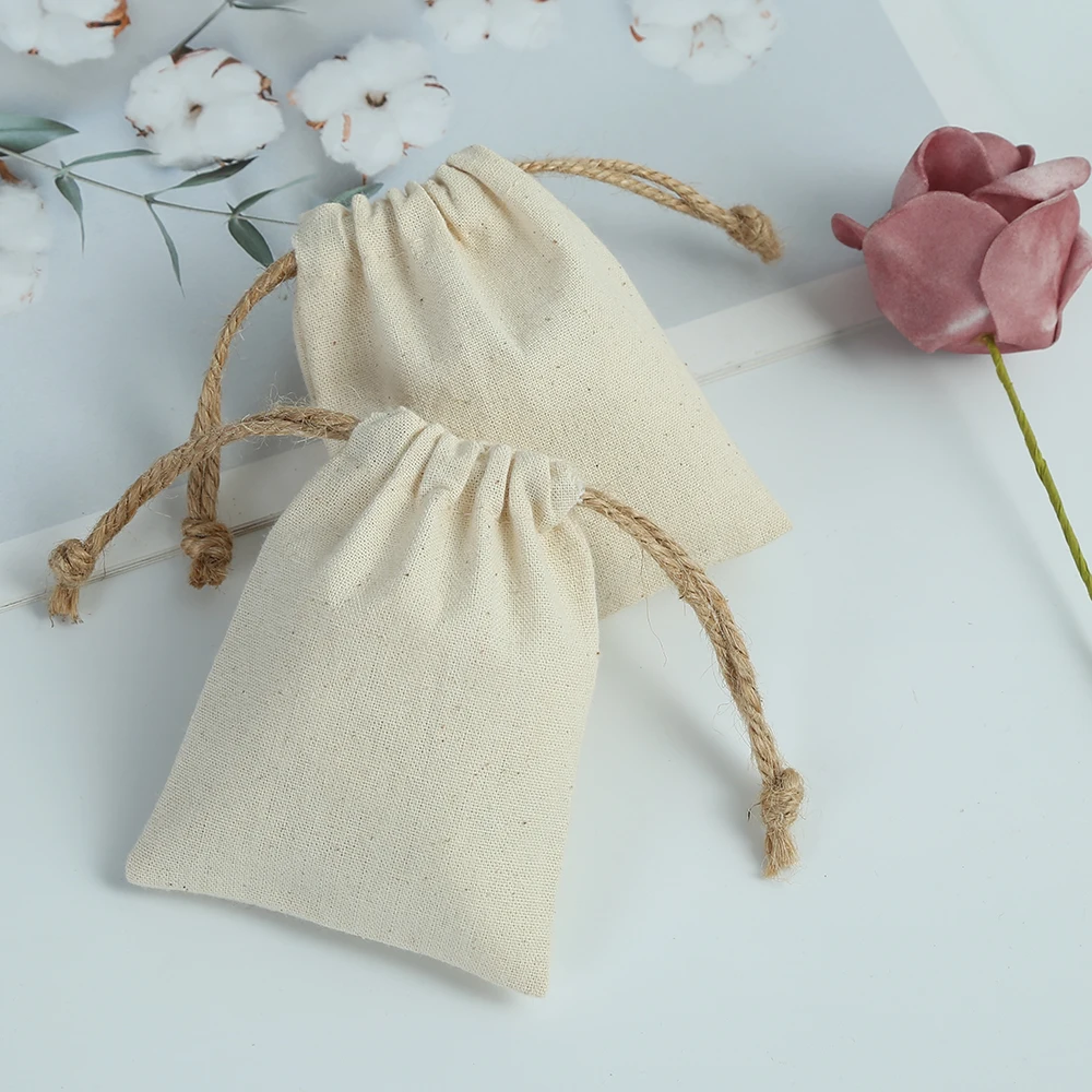 

50pcs Thick Cotton Jewelry Bag Small Pouches for Wedding Party Christmas Candy Ring Gift Bag Custom Packing Organizer Present