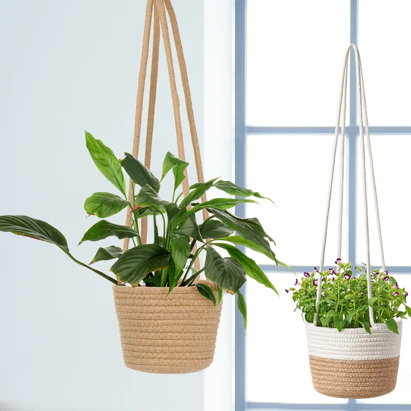 

Handmade Plant Hanger Decorative Garden Plants Storage Basket Cotton Rope Hanging Planter Woven Flower Pot Holder Home Ornament