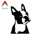 Милые Мультяшные автомобильные наклейки Aliauto Boston Terrier Dog, декоративные виниловые водонепроницаемые солнцезащитные наклейки с защитой от УФ-лучей, черныесеребристые, 7 см * 11 см