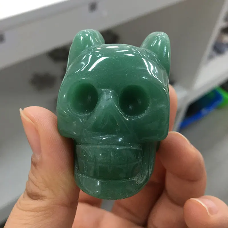 Natural Green Aventurine Wings Skull Stone Crystal Sculpture Feng Shui Treatment Home Decorative Art Collection DLT | Дом и сад