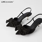 Женские босоножки с острым носком lmcavesun, черные босоножки с ремешком на пятке, с бантом, в французском стиле, весна-лето 2021