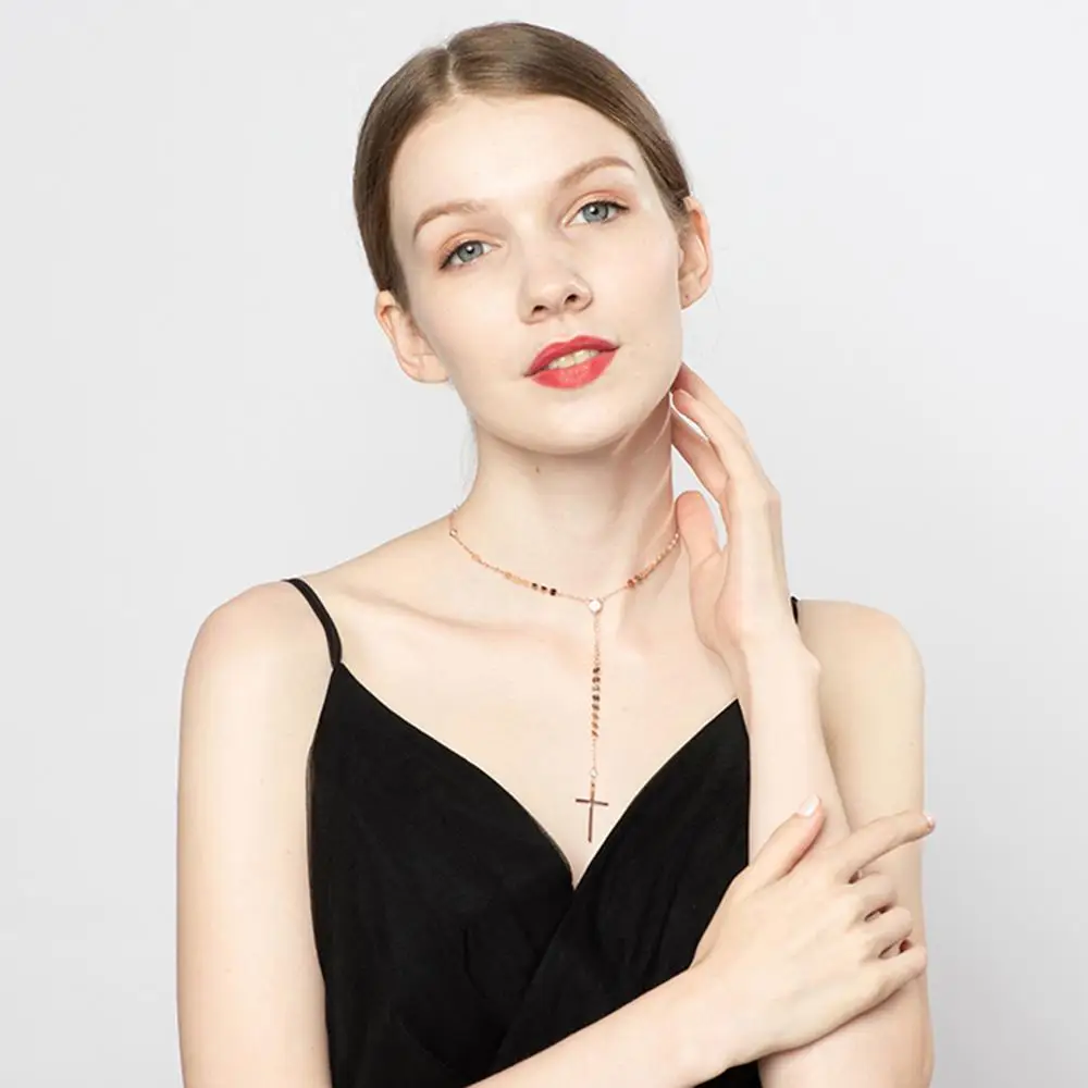 Цепочка Женская длинная из серебра 925 пробы с фианитом 3 А|Ожерелья| |