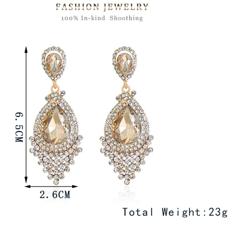 

European Overstate Style Crystal Tassel Long Drop Earrings Rhinestone Bridal Eardrop