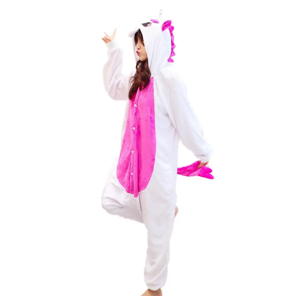 2019 Winter Pink Unicorn Pajamas Animal Sleepwear onesie Unicornio Kigurumi Women Men  Adult Flannel Nightie Home clothes Sets
