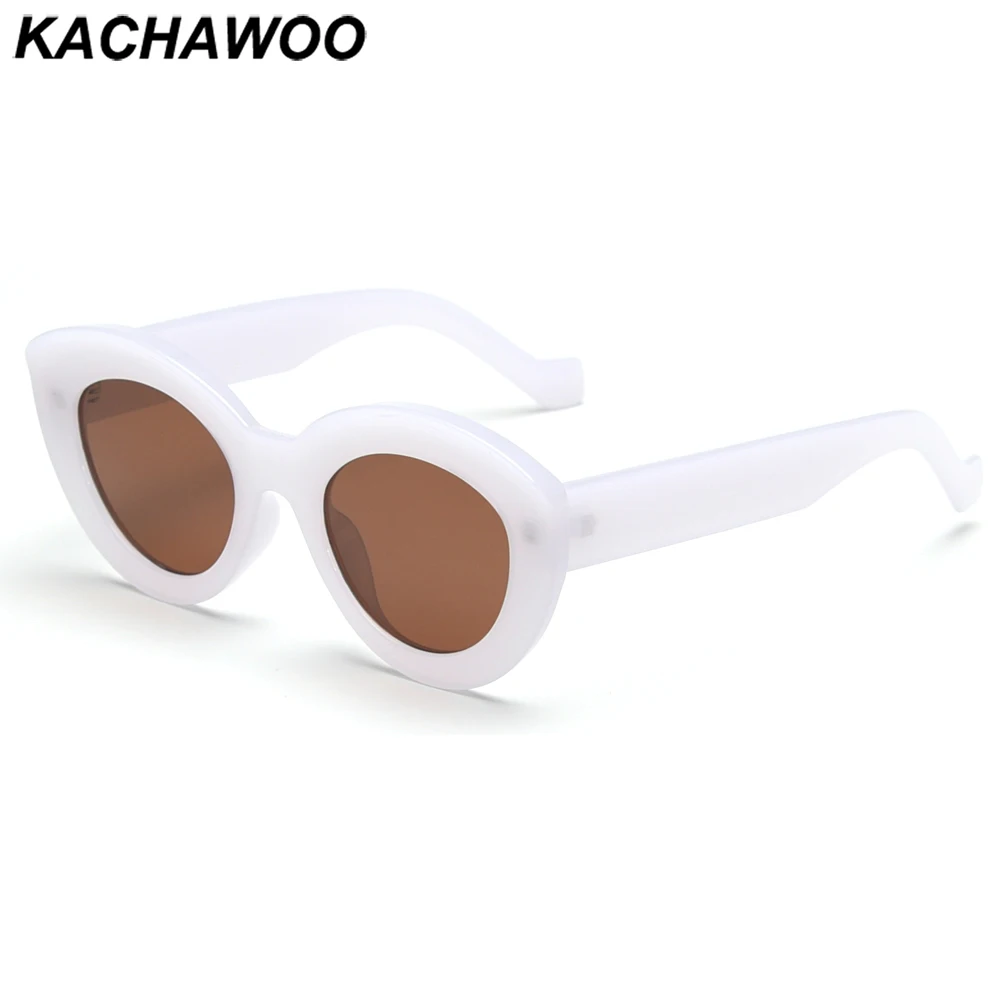 

Kachawoo white oval polarized sunglasses women cat eye thick retro sun glasses for men European stylish leopard black Summer