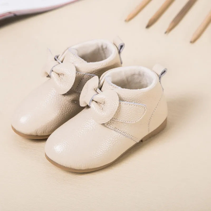 Новинка осени 2020 детские ботинки из натуральной кожи с бантом низким верхом и