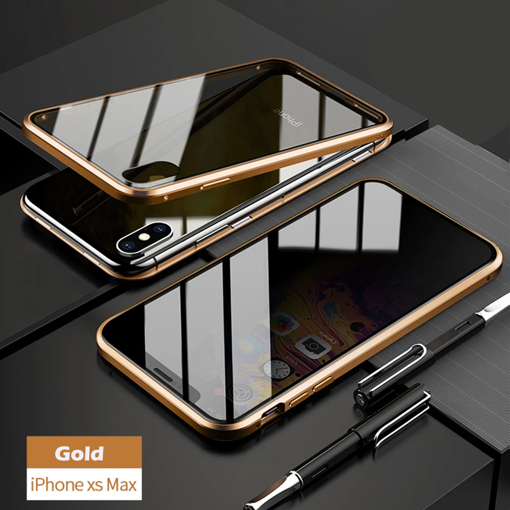 for iPhoneXSMAX Двухсторонний чехол из закаленного стекла, Роскошный прозрачный чехол для телефона с открытым магнитом для 7 8 Plus 7Plus 8 Plus X XS MAX XR, чехол для телефона - Цвет: for iPhoneXSMAX