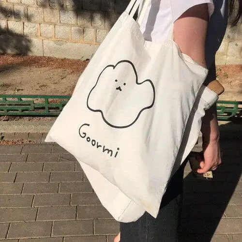 

Cute Cartoon Cloud Print Canvas Tote Bag Korea Thin Cotton Shopper Bag Women's Beige Shoulder Handbag Reusable Shopping Bag 2021