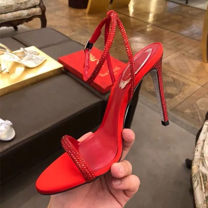 Модные летние вечерние босоножки на высоком каблуке с кристаллами Женская обувь