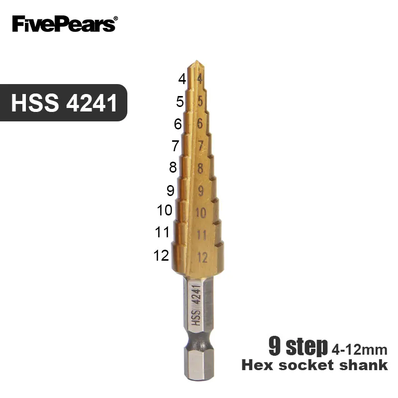 2pcs HSS4241(4-12)9 HSS4241 HSS6542 Дырокол высокая скорость Пагода форма Шаг сверло набор дерево металл центр бурения инструмент - Цвет: 2pcs HSS4241(4-12)9