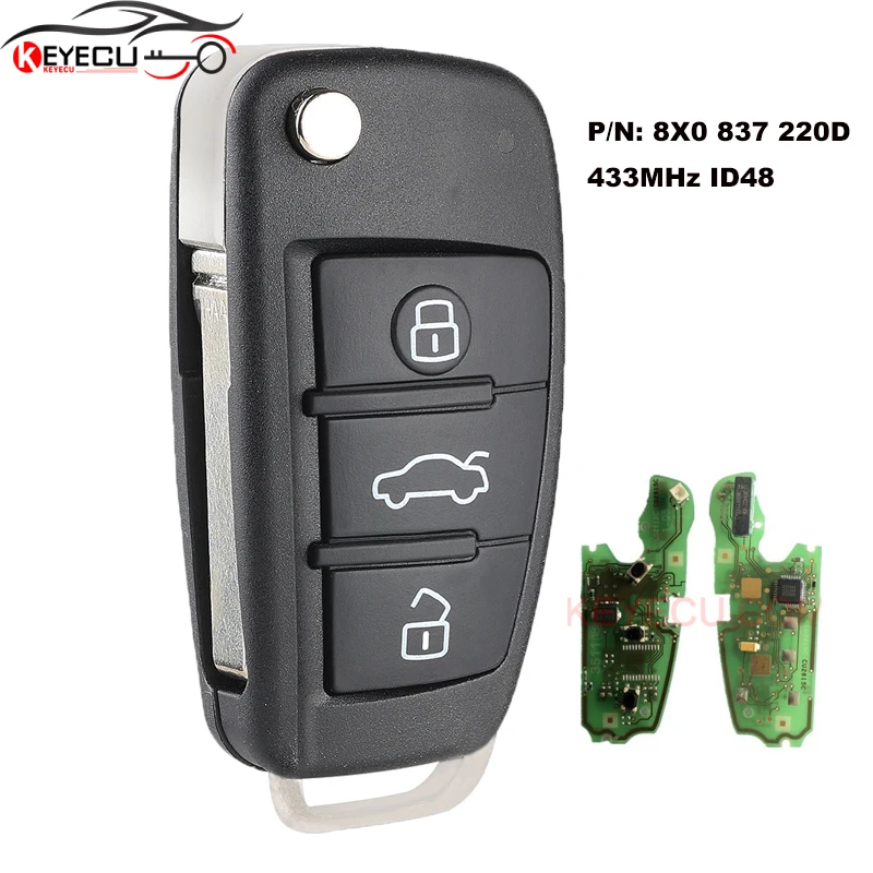 

Дистанционный ключ KEYECU Flip с 3 кнопками, чип ID48 434 МГц для Audi A1 Q3 P/N: 8X0 837 220D , 8X0837220D