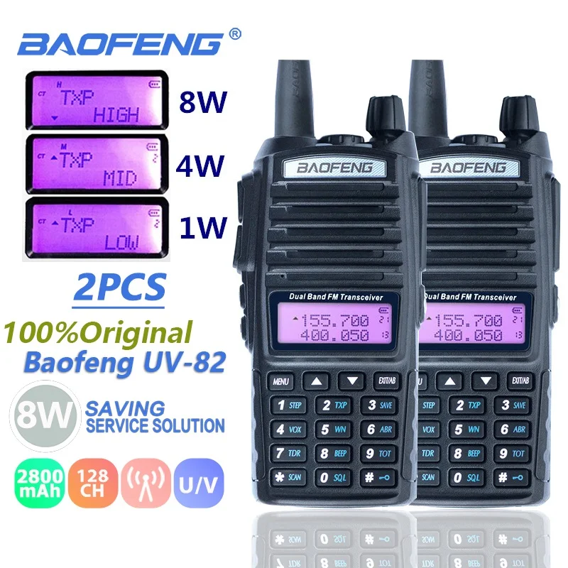 Рация Baofeng UV-82, 2 шт., 8 Вт, UHF и VHF, двойная PTT, любительская радиостанция Amador UV 82, рация для охоты, двухсторонняя радиостанция UV82