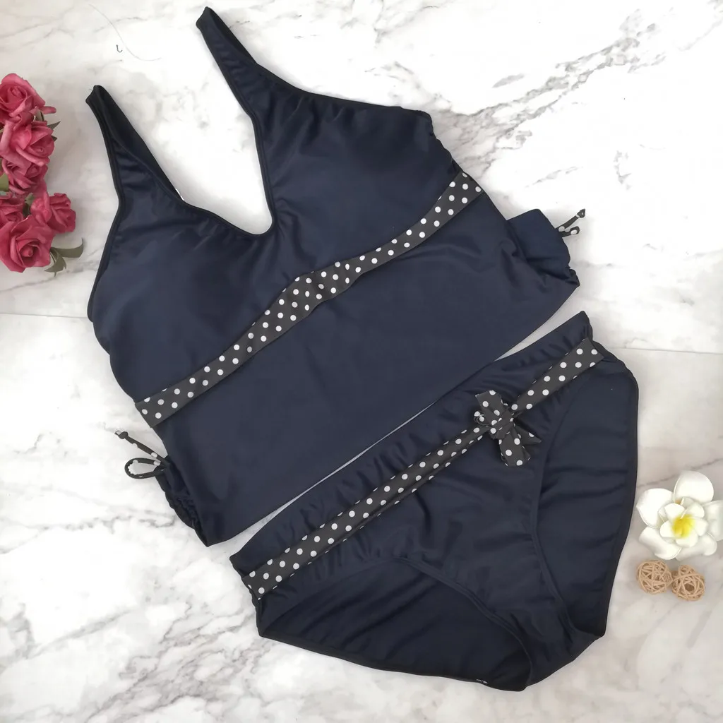 Plus Size Tankini Swimsuit Women Two Piece Large Swimwear S-5XL Big Bikini Sets Bowknot Shorts Vintage Swimming Suit | Спорт и