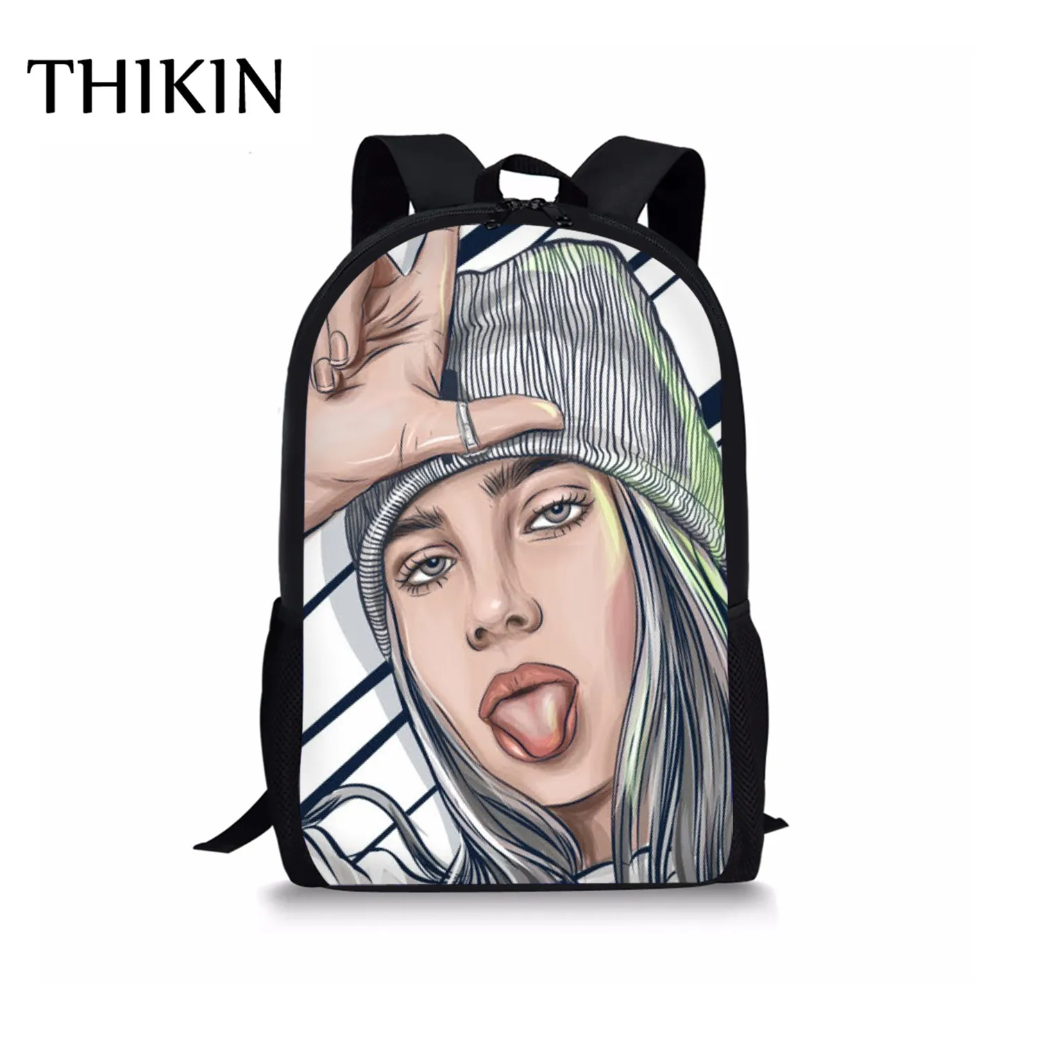 Женский рюкзак THIKIN Rapper Billie Eilish для девочек-подростков, школьная сумка в стиле хип-хоп для женщин, вместительная сумка для путешествий, Студенческая сумка Mochila - Цвет: As picture