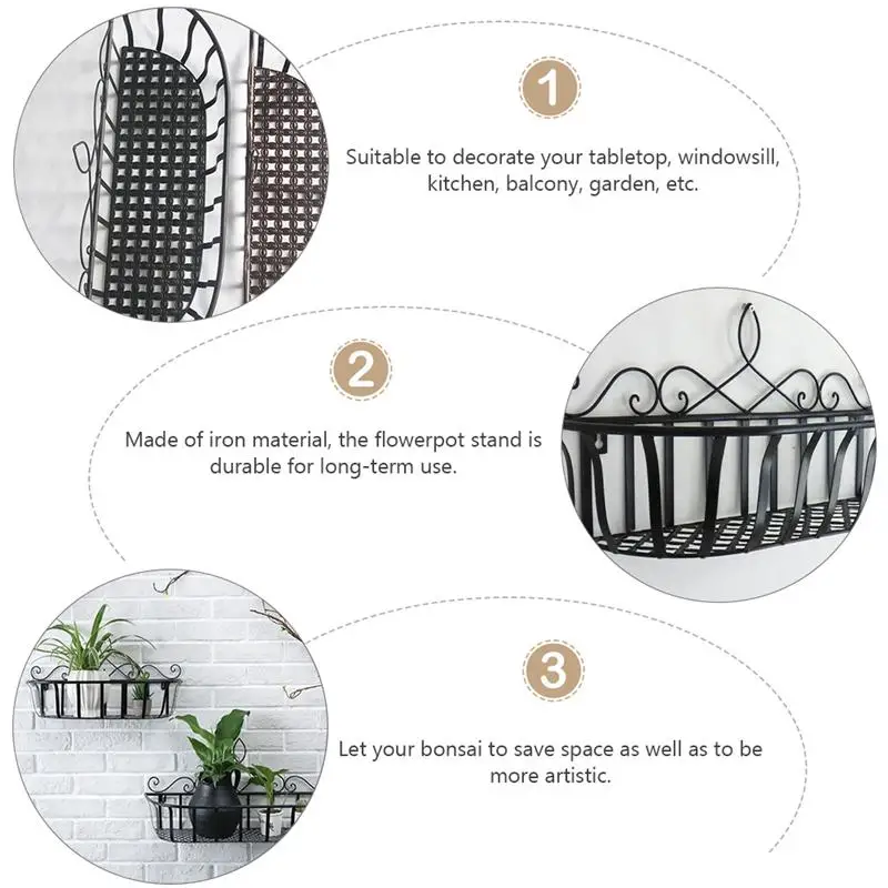 

2pcs Wrought Iron Shelf Wall-mounted Storage Rack Basket Wall Flowerpot Rack