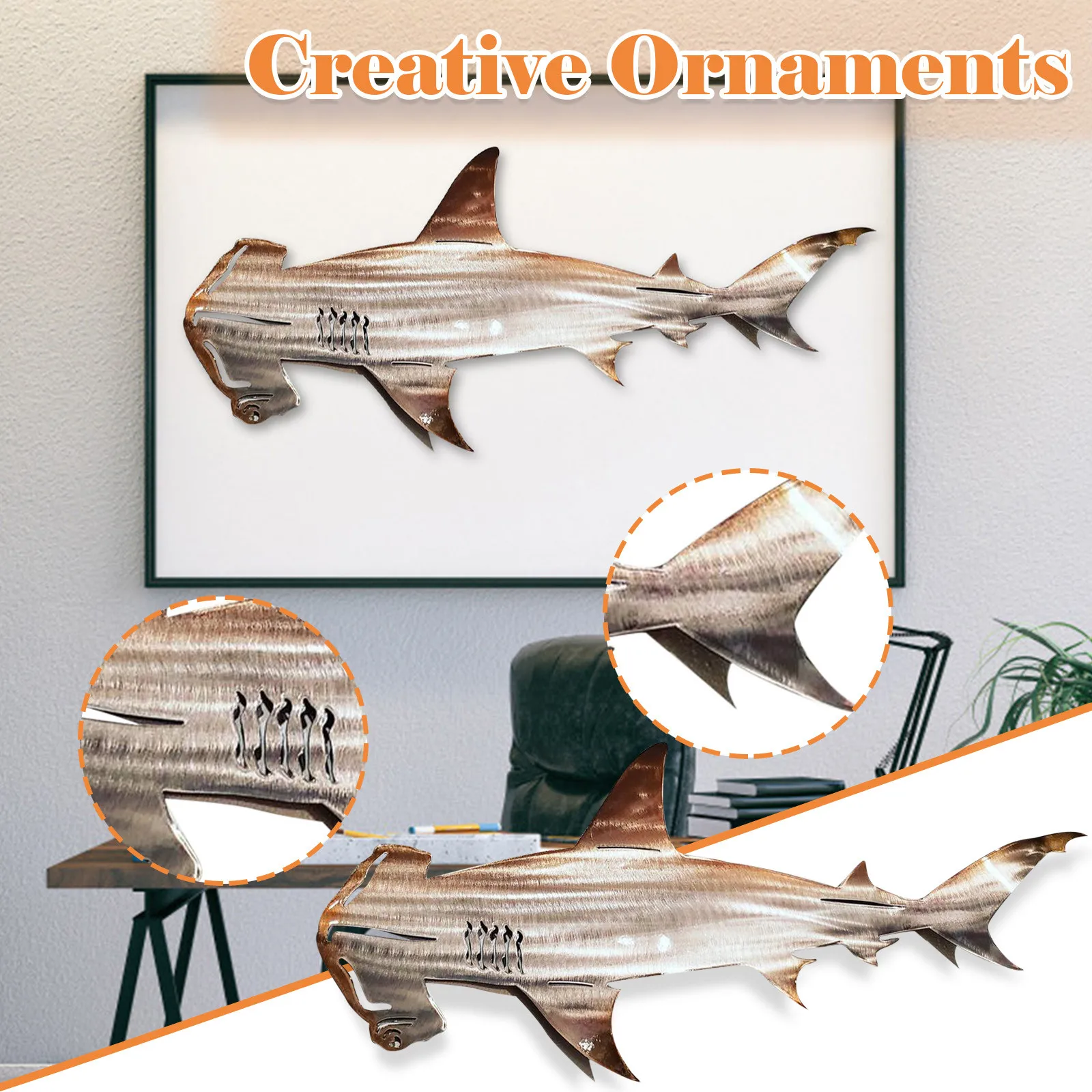 

1pcs Shark Metal Art Wall Decoration Living Room Bedroom Home Decoration Personality Novelty Art Wall Decoration 2021