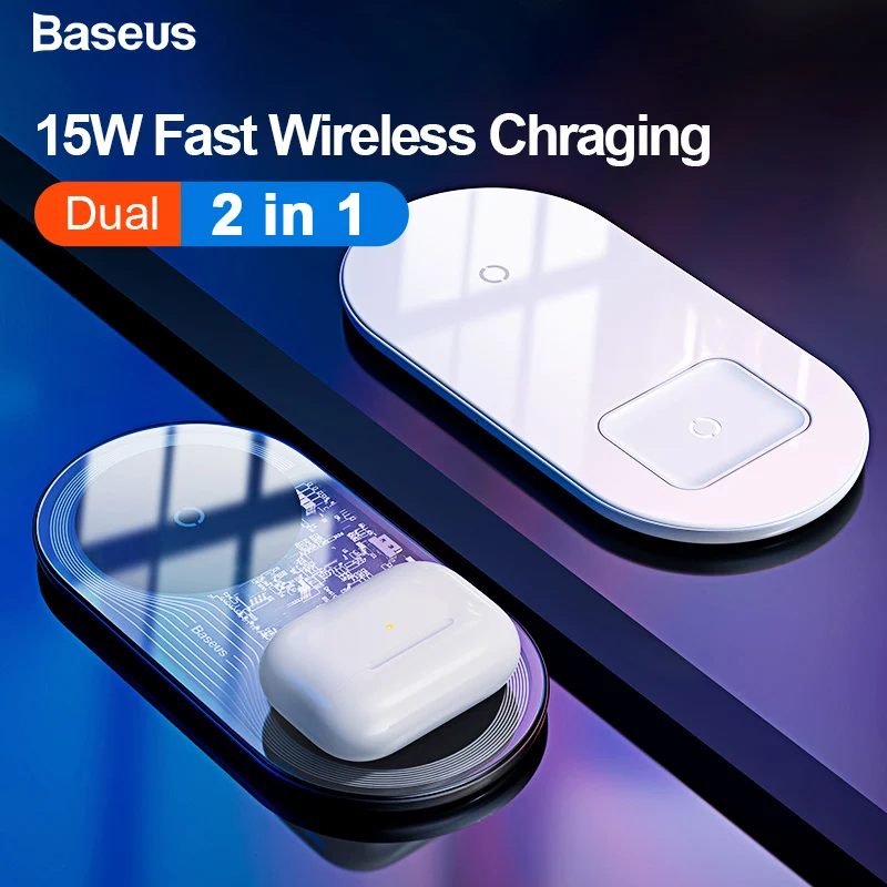 Беспроводное зарядное устройство Baseus Qi для Airpods iPhone 11 Pro Max Xs X Dual 15 Вт быстрая Беспроводная зарядка для samsung индукционное зарядное устройство