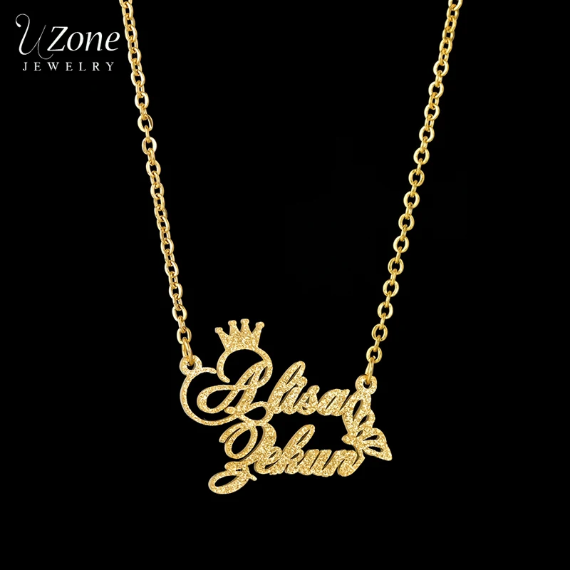 Ожерелье Uzone из нержавеющей стали женское колье с двойным именем короной и