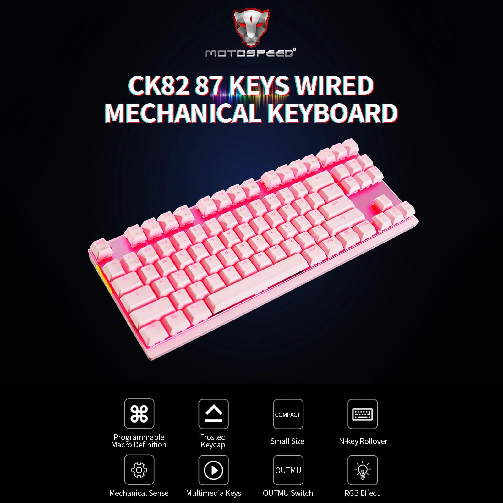 MOTOSPEED клавиатура CK82 механическая 87 клавиш RGB игровая с OUTMU Red Switch мультимедийные