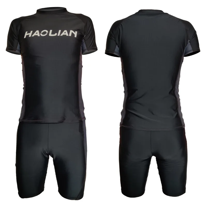 New Men's Swimwear Suit Short-sleeved Shirt Boxer Swim Trunks Loose XL Split Swimwear Quick-drying