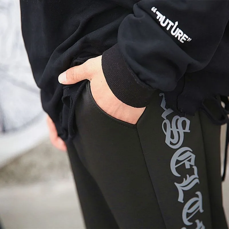 

NEW mens joggers wide leg pants black printed sweatpants vintage drawstring trousers ins straight casual plus size couple clothe