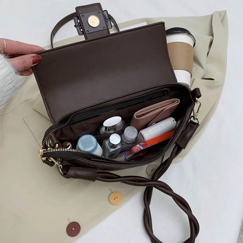 

Portable Crocodile Small Square Bag for Women Classic PU Lock Weave Strap Bags Trend Lady Solid Color Leather Crossbody Handbags