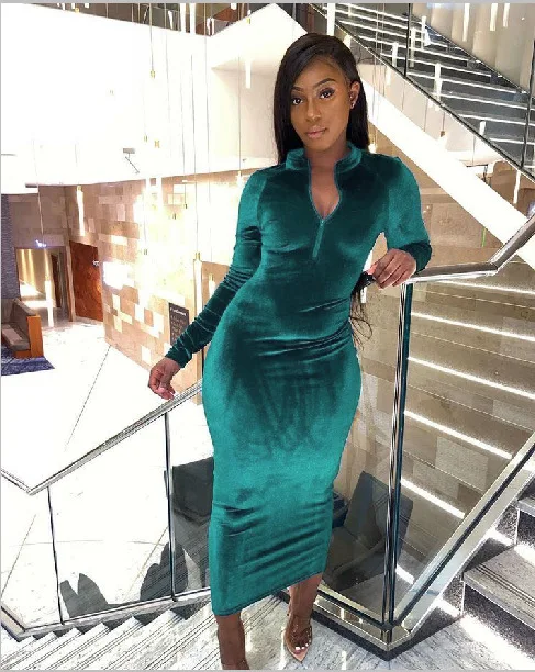 

Autumn Winter Velvet Sexy Dress Vintage Zipper V-Neck Solid Dresses For Women Party Elegant Bodycon Vestidos Femme Robe Hiver
